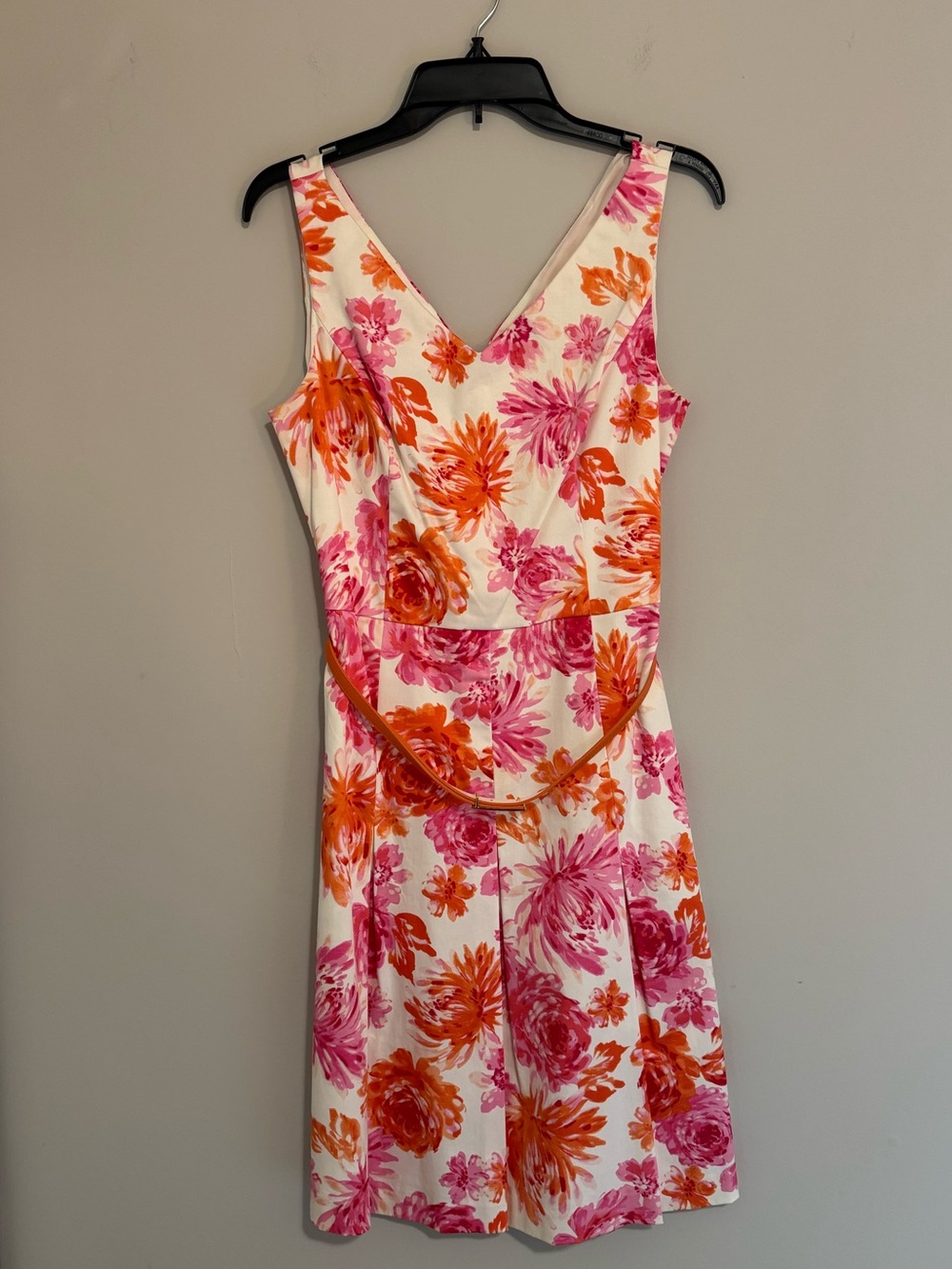 Jones New York Cream Midi Dress with Pink & Orange Floral Print